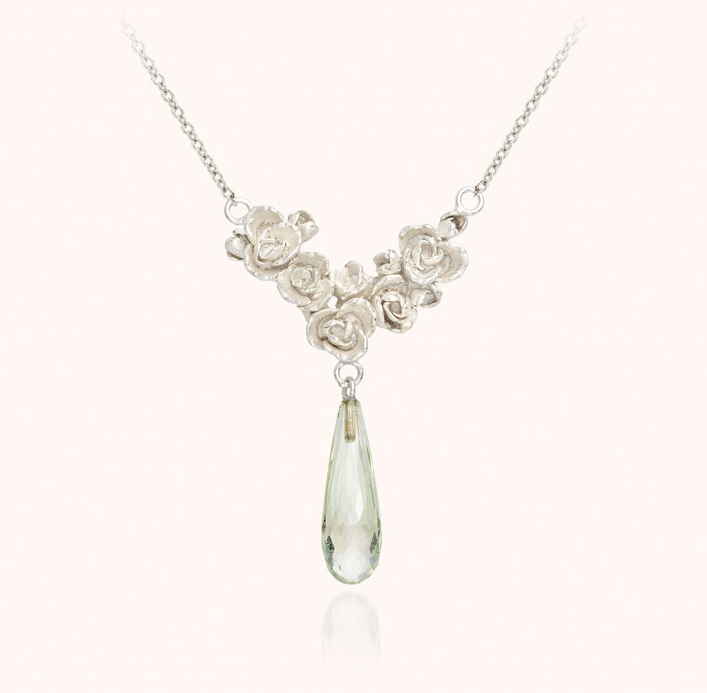 zilveren roosjes halsketting met druppel